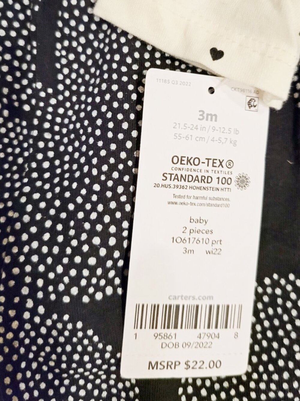 NWT Carter's Baby Girl 2-Piece Bodysuit & Pant Set – Black & white 3 months - Picture 15 of 15